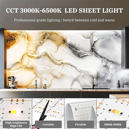 4 Pack LED Backlight Sheet 3000K-6500K Warm and Cold 24V 36W, Dimmable LED Panel Sheet Work with Alexa, Flexible Backlit Light Remote & APP Control, 19.7X9.7 Inch for Marble, Onyx, Quartz Countertop