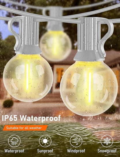 25Ft LED String Lights Outdoor, G40 Globe Patio Lights with 27 Shatterproof LED Bulbs, Waterproof Dimmable Hanging Light for Patio Wedding Bistro Party Yard Decor, E12 Socket Base, White Wire