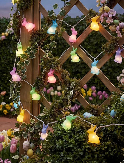 GOOTHY Easter Rabbit String Lights Plug in, Indoor Outdoor Easter Decorations Lights with 10 LED Colorful Bunny Light, Hanging Spring Pastel Bunny Lights for Party Garden Birthday Wedding Home Decor