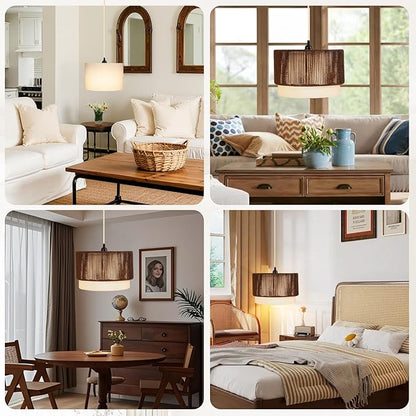 Plug in Pendant Light, Hanging Lamp with Woven Shade, Ceiling Light Fixture with On/Off Switch and 15FT Cord, Farmhouse Hanging Lighting for Living Room, Bedroom, Dining Room