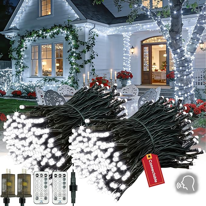 2026 New Voice Control Connectable 2PK 164FT 400LED Christmas String Lights Indoor Outdoor with Remote | Smart Twinkle Fairy String Lights 12 Modes & Timer for Xmas Tree Decor (Cold White)