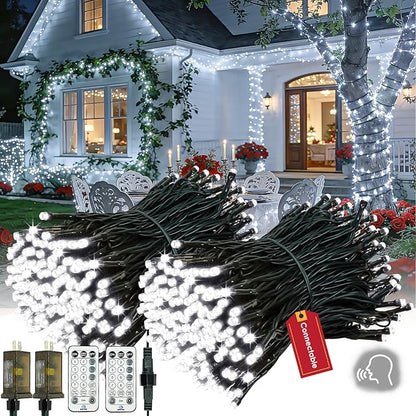 2026 New Voice Control Connectable 2PK 164FT 400LED Christmas String Lights Indoor Outdoor with Remote | Smart Twinkle Fairy String Lights 12 Modes & Timer for Xmas Tree Decor (Cold White)