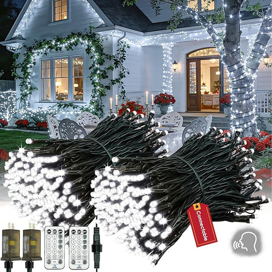 2026 New Voice Control Connectable 2PK 164FT 400LED Christmas String Lights Indoor Outdoor with Remote | Smart Twinkle Fairy String Lights 12 Modes & Timer for Xmas Tree Decor (Cold White)
