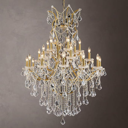 24 Lights Large Crystal Chandeliers for High Ceilings Brass Maria Theresa Chandelier Modern Chandelier Light Fixture for Foyer Living Room Hallway Entryway Staircase 55.1" H x 39.4" D