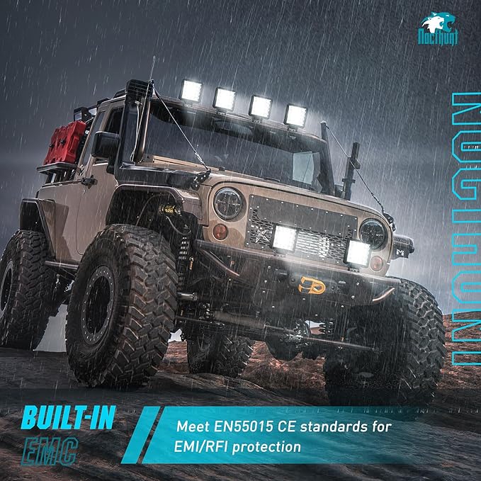 Nilight LED Light Pods 2 PCS 5 Inch 25LED Flood Beam Super Slim Square Driving Offroad Side Ditch Lights Built-in EMC for Tractor Truck Motorbike Boat ATV