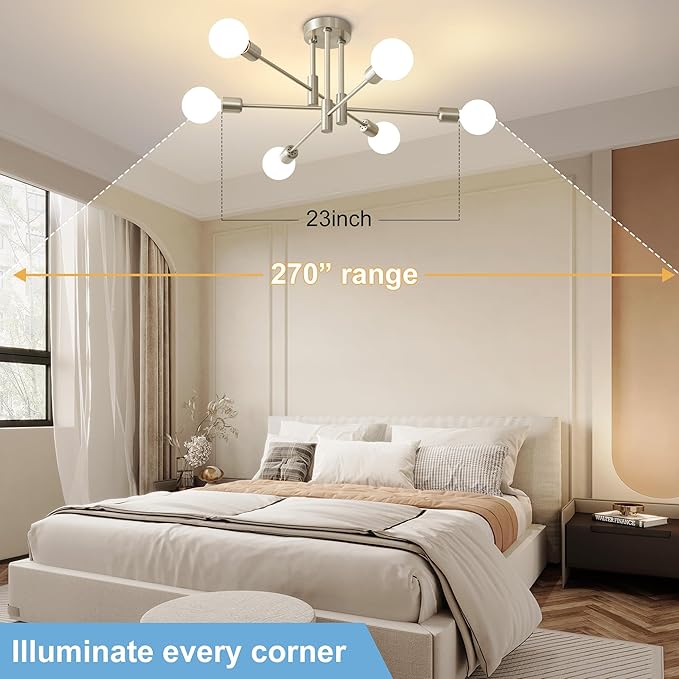 Biewalk Modern Chandelier Ceiling Light Fixture, 6-Light Sputnik Dining Chandeliers 31.18" Gold and Black Chandelier Over Table, Mid Century Lights Fixture for Dining Room Living Room Kitchen Island