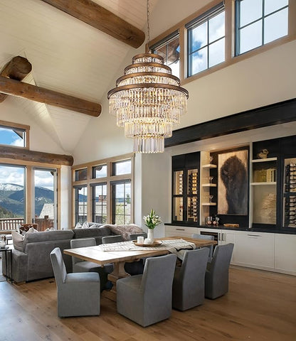 Wellmet Large Crystal Chandelier, Luxury 7-Tier Chandelier, Antique Gold Crystal Pendant Light for Living Room, Dining Room, Porch, Entryway, Hallway, Restaurant, 31''W