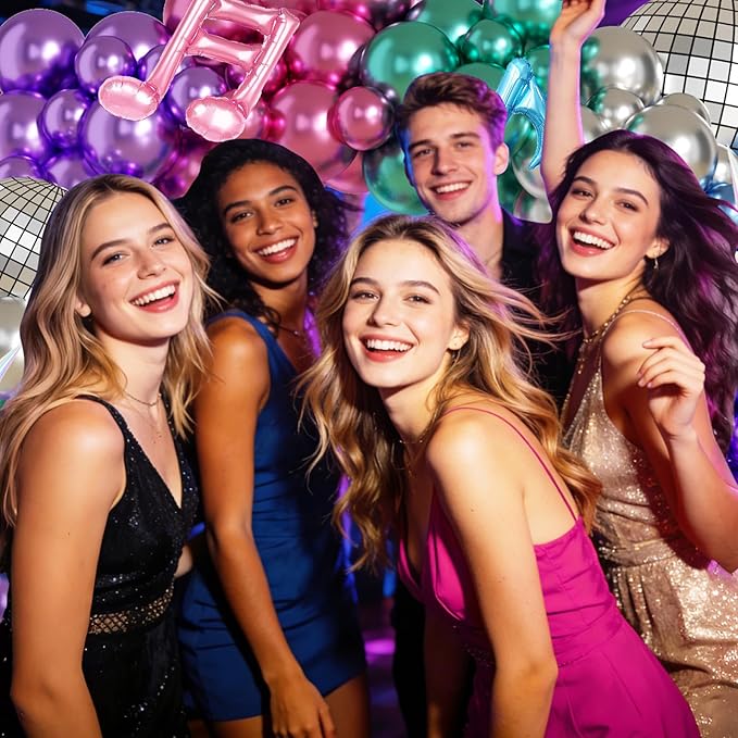 JOGAMS 180Pcs K-Pop Music Balloon Arch Kit, Metallic Disco Balloon Garland with Music Note Iridescent Star Foil Balloons for K-Pop Music Fans Themed Birthday Concert-Style Stage Backdrop Party Decor