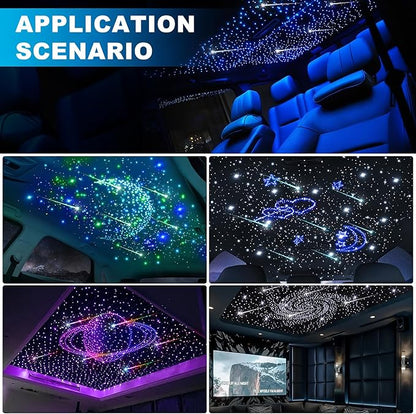 Car Starlight Headliner Kit, 4 Colors 32W Twinkle & Meteor Star Ceiling Lights, 2 in 1 Fiber Optic Light 4 Port Engine 800pcs*0.03in*13.1ft+240 RGBW Shooting Stars Lights for Car Home Roof Décor