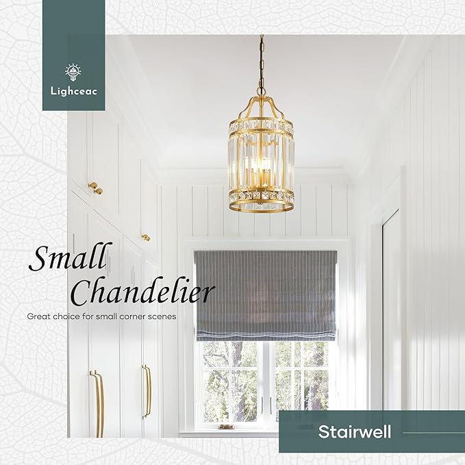 Modern Gold Pendant Island Light Fixtures for Kitchen, Luxury Elegant Crystal Small 4-Light Chandeliers for Dining Room, Industrial Cage Hanging Ceiling Lighting for Bedroom Foyer Hallway