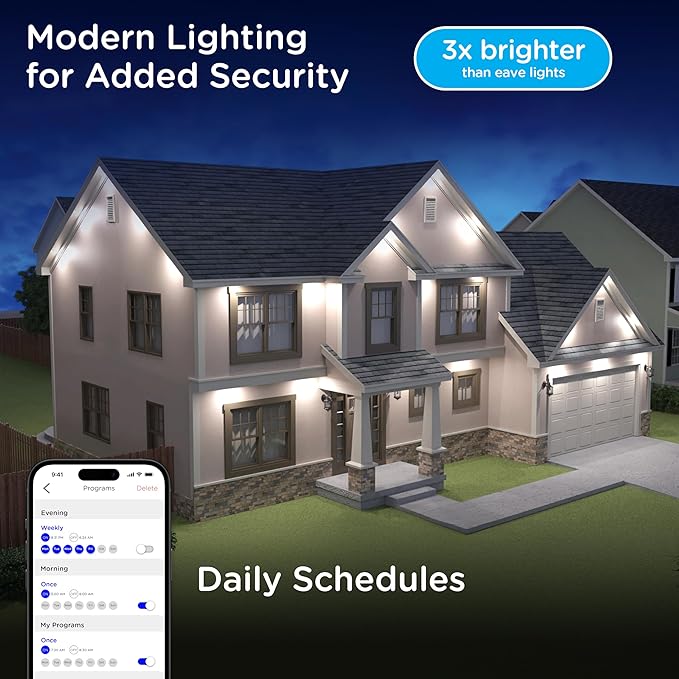 Enbrighten Eternity Accent Permanent Outdoor Lights, 50ft with 12 RGBWIC LED Lights, App‑Controlled, Cuttable, Christmas, Accent & Year‑Round Eave Lighting, Works with Alexa & Google Home, 85709