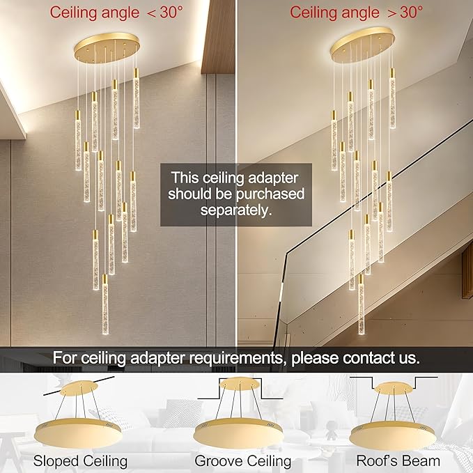 12-Lights Bubble Chandelier for Entryway High Ceiling-137 Height Adjustable Crystal Chandelier,3 Color Temperature Dimmable LED Pendant Light Fixture for Foyer Living Room Staircase,Gold