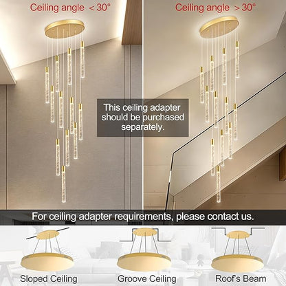 12-Lights Bubble Chandelier for Entryway High Ceiling-137 Height Adjustable Crystal Chandelier,3 Color Temperature Dimmable LED Pendant Light Fixture for Foyer Living Room Staircase,Gold