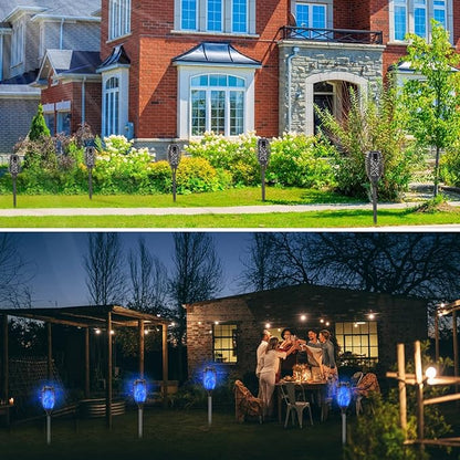 Blue Solar Lights, Halloween Decorations Outdoor 8 Pack Solar Torch Lights with Flickering Flame, 12 LED Mini Tiki Torches Waterproof for Landscape Pathway Dusk to Dawn Auto On/Off
