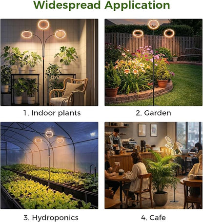 Grow Light for Indoor Plants with Stand, 48W 216 LED 3-Heads Full Spectrum Plant Lamp, 5.5FT Adjustable Tall Stand, Auto On/Off Timer (3/9/12H), 10 Dimming Levels for Seedling Veg Flowering