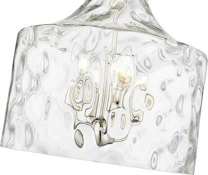 ML Lighting | Santorini Collection | 22604-PN | Indoor 4 Light Metal Pendant in Polished Nickel with Water Glass Shade | Kitchens, Dining Rooms, Living Rooms, Entryways, Hallways