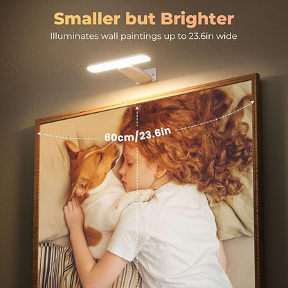 FULEN Picture Lights Battery Operated, Rechargeable Picture Frame Lights for Wall, LED Cordless Wall Lights for Arts,Paintings,Gallery&Dartboard,3 Color Temperatures, Remote Control,White,2 Pack