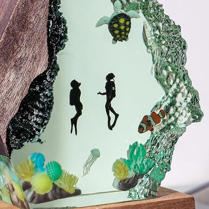 Epoxy Scuba Diver Ocean Resin Lamp, Handmade Resin Night Light with USB Port, Multi-Color LED Light, Ideal Home Bedroom Decor, Scuba Diver Gift for Birthday Holiday, Unique Gifts for Him Kids (6"x4")