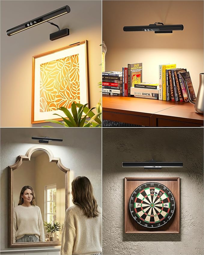 Skairipa Picture Light for Wall, 6000mAh Rechargeable Wireless Wall Lights, 13'' Dimmable Remote Magnetic LED Art Painting Light with 3 Color Temps, Display for Gallery, Living Room (Black, 1Pack)