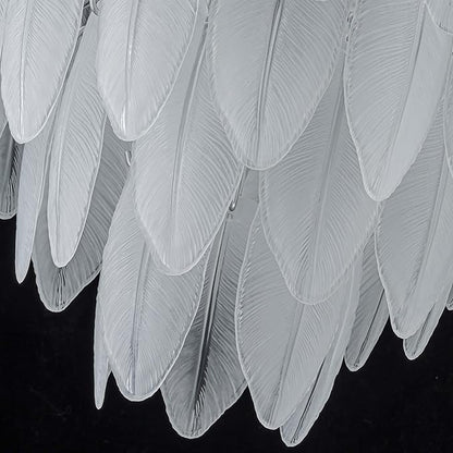 LumFurn D21inch Glass Chandeliers, 8-Light Modern Pendant Light Fixture for Dining Room, Living Room, D21 x H24~54" Adjustable Height, Frosted Feather-Shaped Glass Shade & Silver Finish Frame