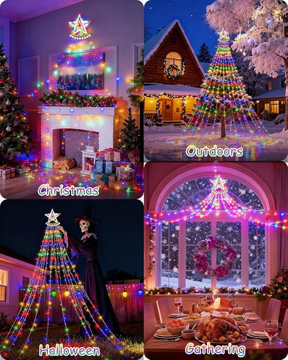 Star String Lights, 350 LED Tree Waterfall Fairy Lights, Outdoor Waterproof Christmas Decoration Lights with Remote, 16FT X 9 Hanging LED Lamp for Garden Yard Halloween Wedding Birthday Festival
