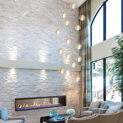 14 Lights Staircase Chandelier for High Ceiling, Dimmable Modern Crystal Raindrop Large Long Hanging Pendant Light for Stairwell Living Room Stair Foyer, Bulbs Included (Nickel Canopy)