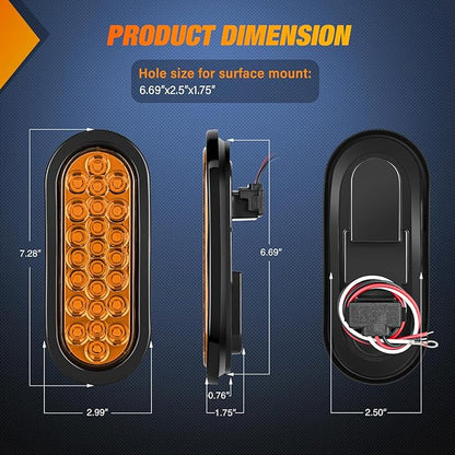 Nilight 6Inch Oval Trailer Tail Light 2PCS Amber 24LED Turn Signal Lights w/Flush Mount Grommets Plugs IP67 Waterproof for 12V Truck ATV UTV Bus RV Camper