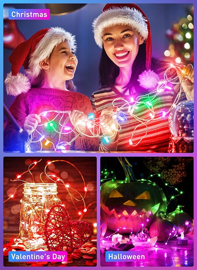 Minetom Fairy Lights Color Changing - 33FT 100 LED String Light with Remote, 16 Single Colors & 6 Holiday Colors,12 Modes, USB Fairy Lights for Bedroom, 4th of July Light for Indoor Classroom