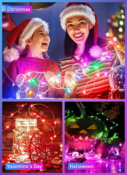 Minetom Fairy Lights Color Changing - 33FT 100 LED String Light with Remote, 16 Single Colors & 6 Holiday Colors,12 Modes, USB Fairy Lights for Bedroom, 4th of July Light for Indoor Classroom