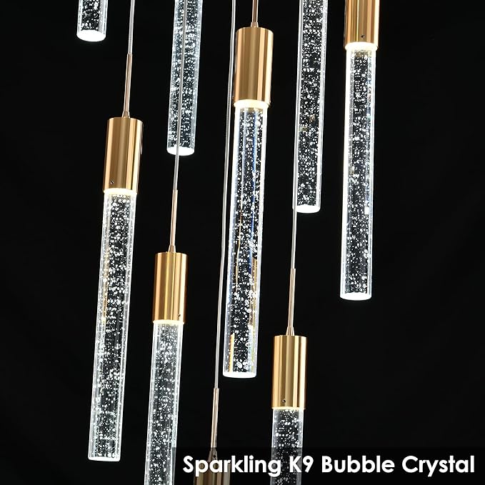 Modern Crystal Chandelier 3-Lights, Spiral LED Raindrop Kitchen Island Pendant Lighting, Bubble Foyer Dinimg Room Hanging Light Fixture Remote Control Gold