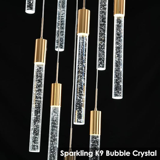 Modern Crystal Chandelier 3-Lights, Spiral LED Raindrop Kitchen Island Pendant Lighting, Bubble Foyer Dinimg Room Hanging Light Fixture Remote Control Gold