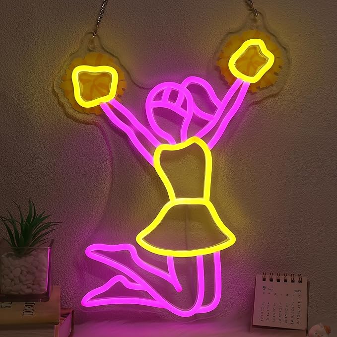 OkiyiD Cheerleading Neon Sign, Dimmable LED Wall Art for Cheerleaders, Girls, Women, Ideal for Bedroom, Dance Studio, Club Decor with USB Power and Hanging Kit