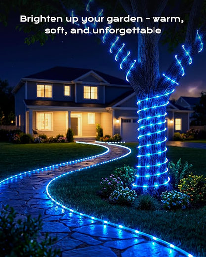 Brightown 2 Pack Solar Rope Lights, Total 78FT 200LED Blue Solar String Lights Outdoor, IP65 Waterproof Solar Powered Fairy Lights with 8 Lighting Modes for Yard Garden Patio Tree Decoration