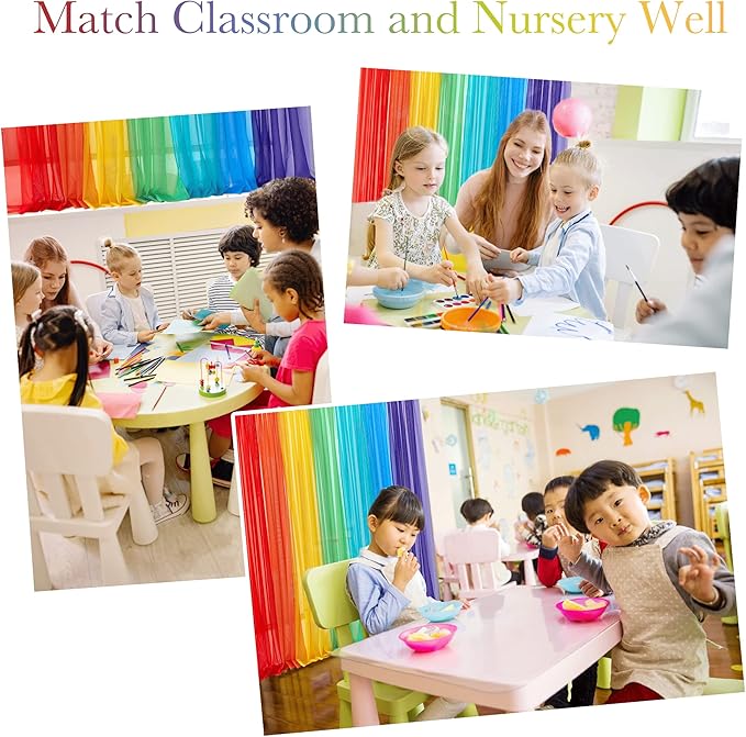 PONY DANCE 7 Pieces Rainbow Sheer Curtains - Colorful Backdrop Bright Drape Set for Playroom,Nurseries,Party,Red,Orange,Yellow,Green,Cyan,Blue,Purple,52x63 inch Length