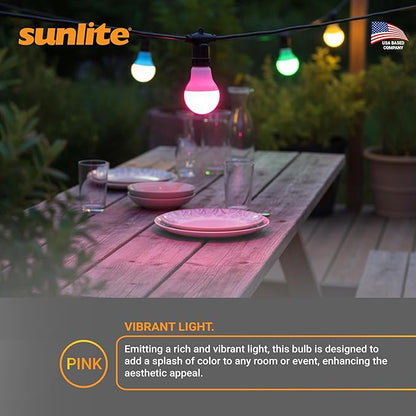 Sunlite 80168 LED A19 Colored Light Bulb, 3 Watts (25w Equivalent), E26 Medium Base, Non-Dimmable, UL Listed, Party Decoration, Holiday Lighting, 1 Count, Pink