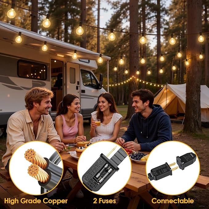 Mlambert 50FT(2x25FT) G40 LED Outdoor String Lights, Plug-in Waterproof Patio Lights with 20+2 LED Bulbs, Porch Lights for Backyard Party Decor, Black
