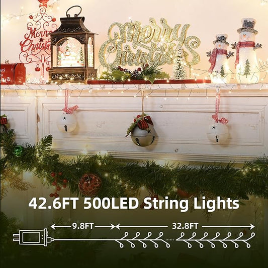 Fairy Lights Plug in 32.8Ft 500LED Warm Christmas Wreath Twinkle Lights with Timer Waterproof Remote Firecracker Firefly Cluster String Light for Bedroom Graland Party Tree Decor Black Wire