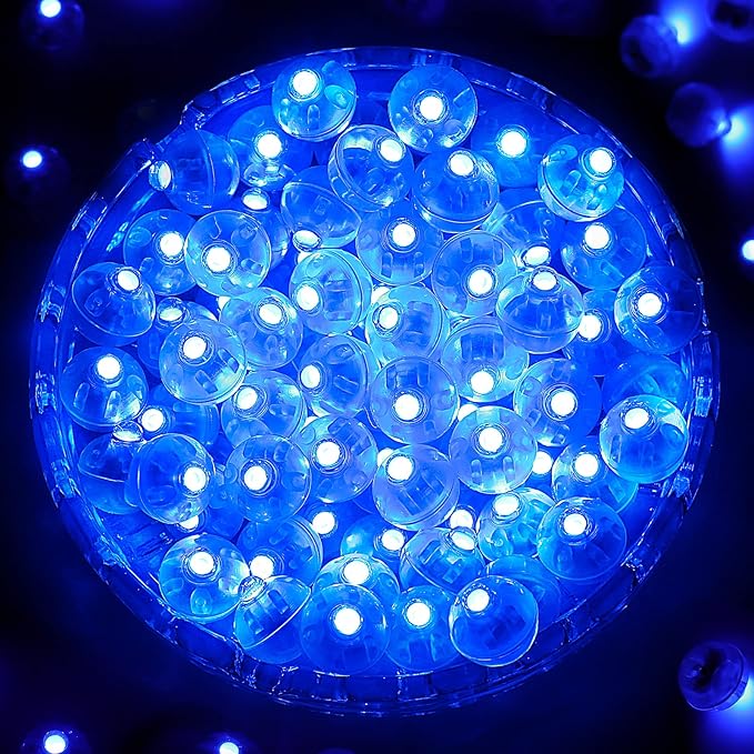 ZGWJ 50PCs Blue Balloon Lights Mini, Battery Powered, Long Standby Time Waterproof Tiny Led Round Flash Light for Paper Lantern Balloon Party Easter Eggs Wedding Christmas Halloween Decorations