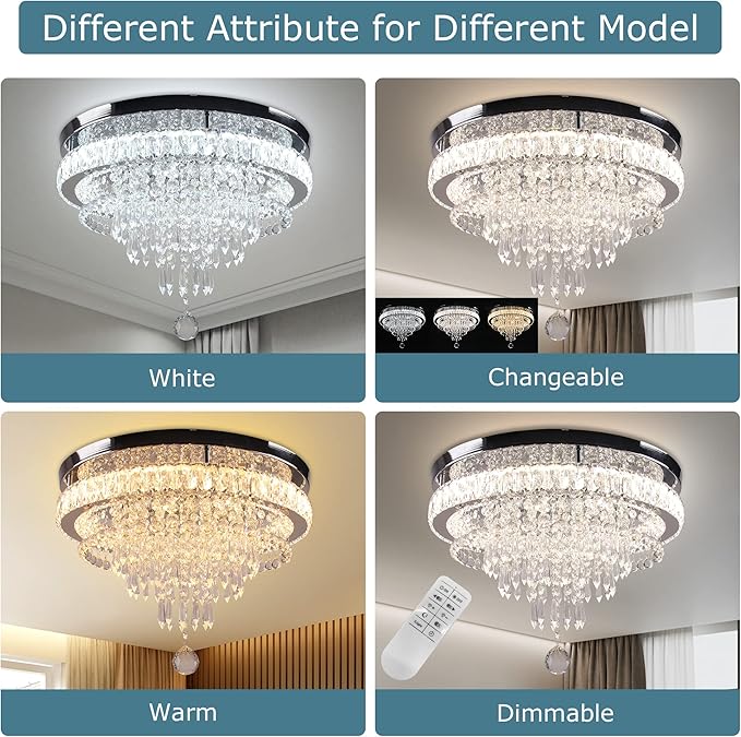 FRIXCHUR 19.7" Modern Crystal Chandeliers Crystal Ceiling Light LED Remote Control Chandelier Light Fixture for Bedrooms Living Room Dining Room Lights (Dimmable)