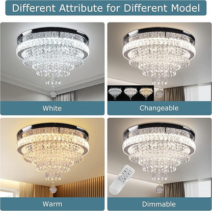 FRIXCHUR 19.7" Modern Crystal Chandeliers Crystal Ceiling Light LED Remote Control Chandelier Light Fixture for Bedrooms Living Room Dining Room Lights (Dimmable)