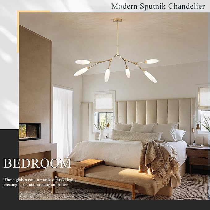 Modern 6-Light Chandelier Elegance Sputnik Chandeliers for Dining Room L50’’ Large Glass Chandelier Adjustable Branch Pendant Light Fixture for Living Room Kitchen Bedroom
