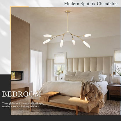 Modern 6-Light Chandelier Elegance Sputnik Chandeliers for Dining Room L50’’ Large Glass Chandelier Adjustable Branch Pendant Light Fixture for Living Room Kitchen Bedroom
