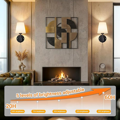Battery Operated Wall Sconces Set Of Two, Wireless Battery Wall Light With 10000mAh RGB Rechargeable Magnetic Bulb, Rechargeable Wall Sconce With Remote Control For Bedroom, No Electrician Required
