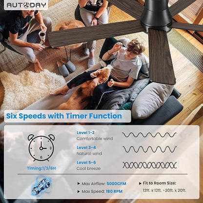 52 Inch Low Profile Ceiling Fan with Light, Black Flush Mount Ceiling Fans with Lights and Remote, 6 Speeds Reversible Quiet DC, 3CCT Dimmable, Indoor Outdoor Ceiling Fans for Patios Bedroom