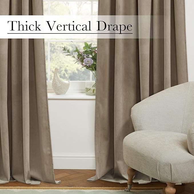 StangH Camel Beige Sliding Door Curtains - Super Soft Velvet Thermal Insulated Drapes Luxury Back Tab Privacy Room Dividers for Living Room Theater Store Office, W100 x L96, 1 Panel