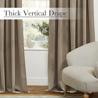 StangH Camel Beige Velvet Curtains Back Tab Thermal Insulated Privacy Room Divider for Doorway/Bedroom, Room Darkening Window Panels for Living Room, W42 x L80, 1 Panel