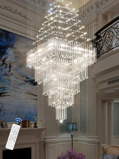Flashing God D40''X H80'' High Ceiling Chandelier Crystal Raindrop Chandeliers Staircase Large Chandelier Villa Entrance Foyer Ceiling Light High Ceiling Pendant Light Fixture