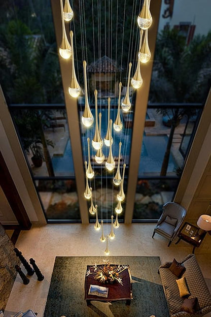 ykolupty Modern Crystal Chandelier 25-Lights Raindrop Chandeliers LED Dimmable High Ceiling Pendant Light Gold Large Chadnelier for Foyer Entrance Living Room