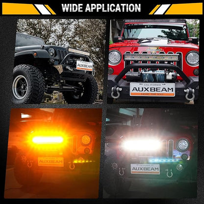 Auxbeam 20 Inch LED Light Bar 420W 6 Modes Amber White Strobe Light, Off-Road Driving Light Spot Flood Combo Work Light with 16AWG 10FT Wiring Harness Kit - 1 Lead for Jeep Wrangler Boat Truck SUV ATV