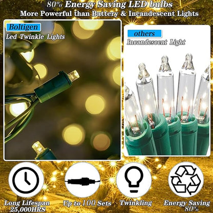 Boltigen Soft Twinkle Lights,20 LED Slow Twinkling, 5mm Wide Angle Christmas Lights, UL Certified 7 Ft Extendable for Home Garden Indoor Outdoor Use Party Wedding Day Decoration (Warm White, 20 LED)